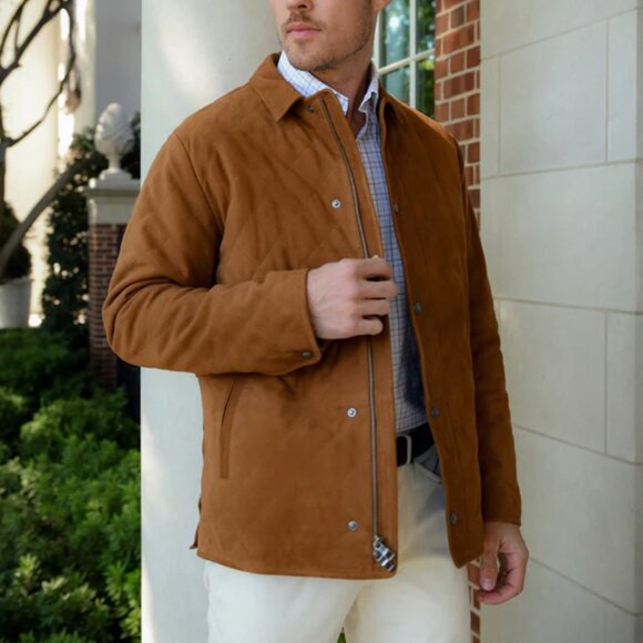 Peter Millar Men's Crown Suede Quilted Coat Jacket Whiskey Brown MF24Z08 $1295 - Picture 9 of 14